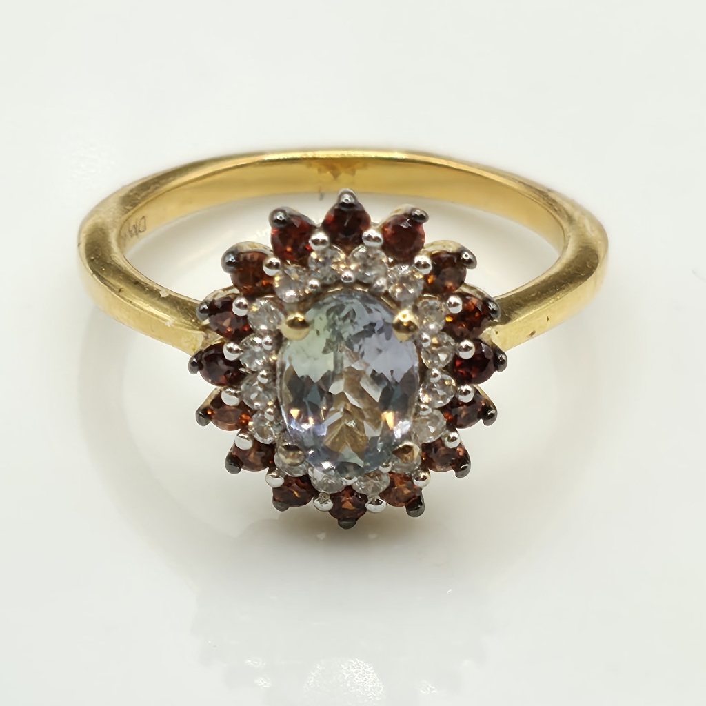 Nwot Rare Genuine Green Tanzanite Sunburst Halo Ring Rare